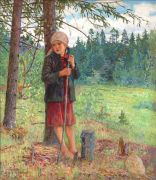 Девушка в лесу. Холст, масло 79x68.5 - Богданов-Бельский