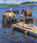 Купание коней 1939 холст, масло 143x125.5 ЧС - Богданов-Бельский