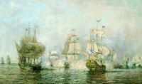 Первое сражение русского корабельного флота под командой Сенявина около острова Эзель со шведским флотом 24 мая 1719 года. 1866 - Боголюбов
