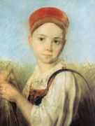 Крестьянская девушка с серпом во ржи. Бумага, пастель. 36х28 см - Венецианов