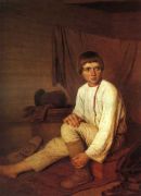 Крестьянский мальчик, надевающий лапти. 1820-е  - Венецианов