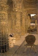 Колоннада в Джаинском храме на горе Абу вечером. 1874г. Этюд.  - Верещагин
