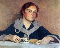 1928 За чтением. Портрет В.М.Грабарь, жены художника. Х.,м. 64.7x79.4 ЧС - Грабарь