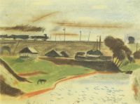 1931 Пейзаж с поездом. Бумага, пастель. 23х32,5 Ссх - Дейнека