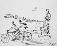 1935 Итальянские рабочие на велосипедах. Б., тушь, перо. 24,8х31,5 Ссх - Дейнека