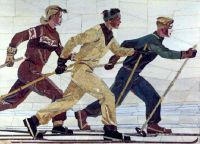 1950 Лыжники. Флорентийская мозаика. 75x100 Курск - Дейнека