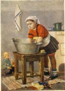 «Ксения стирает», 1950г, масло, картон, Третьяковская галерея  - Ершов