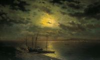 Лунная ночь на реке. 1870-е. Холст, масло. 53х86 см - Каменев