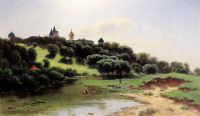 Саввино-Сторожевский монастырь под Звенигородом. 1860-е, холст, масло, 61х104 см - Каменев
