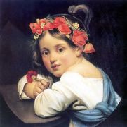 Девочка в маковом венке с гвоздикой в руке (Мариучча). 1819. 42.5х40.9. ГТГ - Кипренский