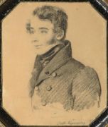 Портрет неизвестного молодого человека с папкой. 1820-е. Б., ит. к. 19х16 Муз.Тропинина, М. - Кипренский