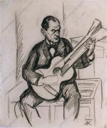 1913 Гитарист. Набросок. 37,8х32,2 К.уг.,б. - Кончаловский