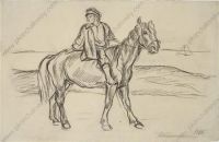 1926 Ильмень-озеро. Мальчик на коне. 31,8х48 К.уг.,б. - Кончаловский