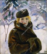 1935 Портрет Рейхштадт Анны Кондратьевнына фоне зимнего пейзажа. 79,5х70,5 - Кончаловский