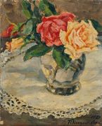 1937 Натюрморт. Розы на кружевной салфетке. 27х38,2 М.,д. - Кончаловский
