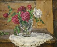 1953 Натюрморт. Розы на желтом фоне. 48,5х58 - Кончаловский