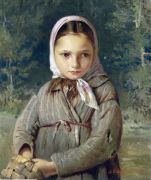 Portrait of a young girl in a headscarf. 1874 Oil on canvas. 48.2x38.2 - Корзухин