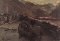 На Кавказе. Сидящие горцы. 1889 - Коровин