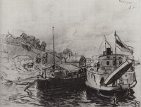 Кинешма. Пароход у пристани. 1906 - Кустодиев