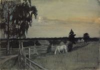 Пасущиеся лошади. 1909 - Кустодиев