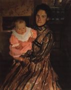 Портрет Ю.Е.Кустодиевой с сыном. 1904 - Кустодиев