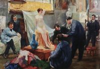 Постановка натуры в мастерской И.Е.Репина. 1899 - Кустодиев