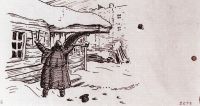 Штопальщик срывает вывеску (Барин у дома штопальщика). 1922 - Кустодиев