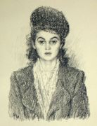 Женский портрет (в шляпке).  - Лебедев