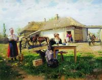 Приезд учительницы в деревню. 1896-1897 - Маковский