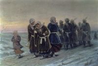 Возвращение крестьян с похорон зимою. Нач. 1880-х К., м. 36х56,7 ГТГ - Перов