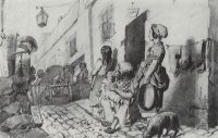 Похороны в бедном квартале Парижа. 1863 Б., к. 22х29,2 ГТГ - Перов