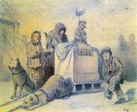 Уличные музыканты в Париже. 1863 Б., гр. к., акв. 14х17. ГТГ - Перов