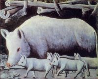 Белая свинья с поросятами. Картон, масло. 80x100 ГМИ Грузии, Тбилиси - Пиросманашвили