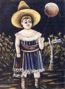 Девочка с шариком. Картон, масло, 75x55 ГМИ Грузии, Тбилиси - Пиросманашвили