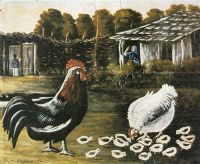 Курица с цыплятами. Клеенка, масло. ГМИ Грузии, Тбилиси - Пиросманашвили