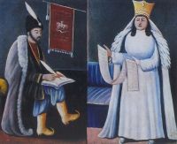 Шота Руставели и царица Тамар. 1914-15 Картон, масло. ГМИ Грузии, Тбилиси - Пиросманашвили