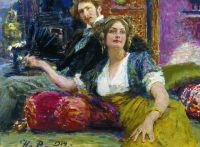 Портрет поэта С.М.Городецкого с женой. 1914 - Репин