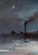 Ледоход. Пейзаж с фабрикой. 1880-1890-е - Саврасов