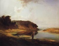 Пейзаж с рекой и рыбаком. 1859 - Саврасов