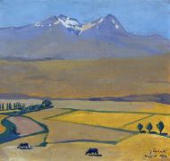 1922 Гора Арагац летом. Холст, масло. 26,5 x 28,5 МС - Сарьян