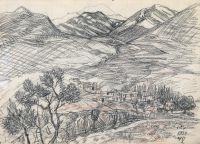 1937 Село у подножия гор. Рис. МС - Сарьян