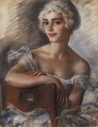 Портрет Е.Н.Гейденрейх в белом парике. 1924 - Серебрякова