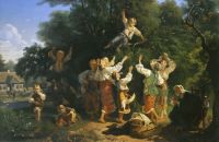 Сбор вишни в помещичьем саду. 1858. Холст, масло - Соколов