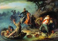 Стычка с финляндскими контрабандистами. 1853. Холст, масло - Худяков