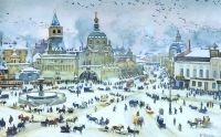 1905 Лубянская площадь зимой. Б., акв., белила. 47.2x57. ГТГ - Юон