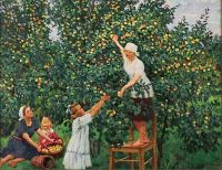 1928 Сбор яблок. Х., м. 94х120. Калуга - Юон